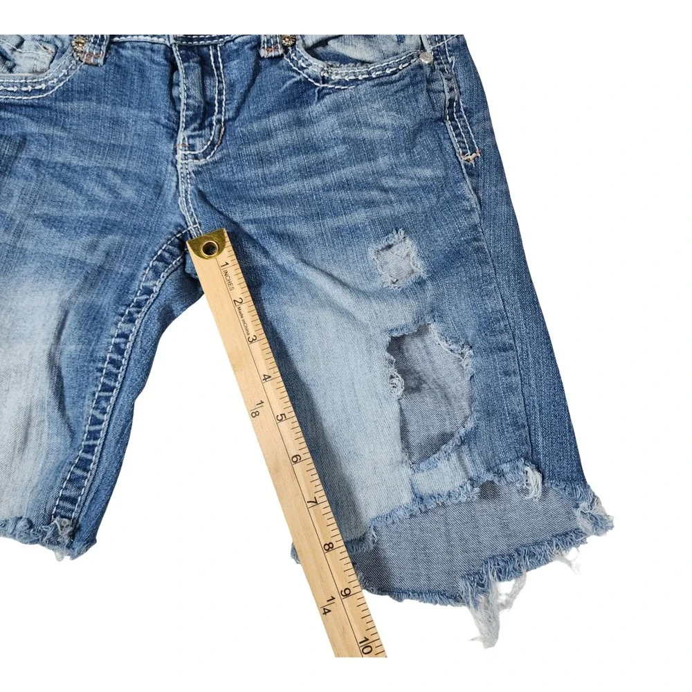 Series 31 Amethyst Distressed Denim Shorts Blue Sequin Flap Pocket Size‎ 3